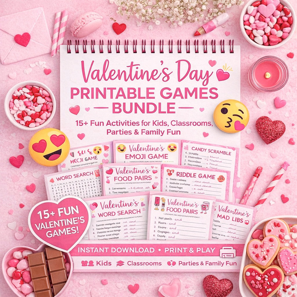 Valentine’s Day Printable Games Bundle (15+ Fun Activities)